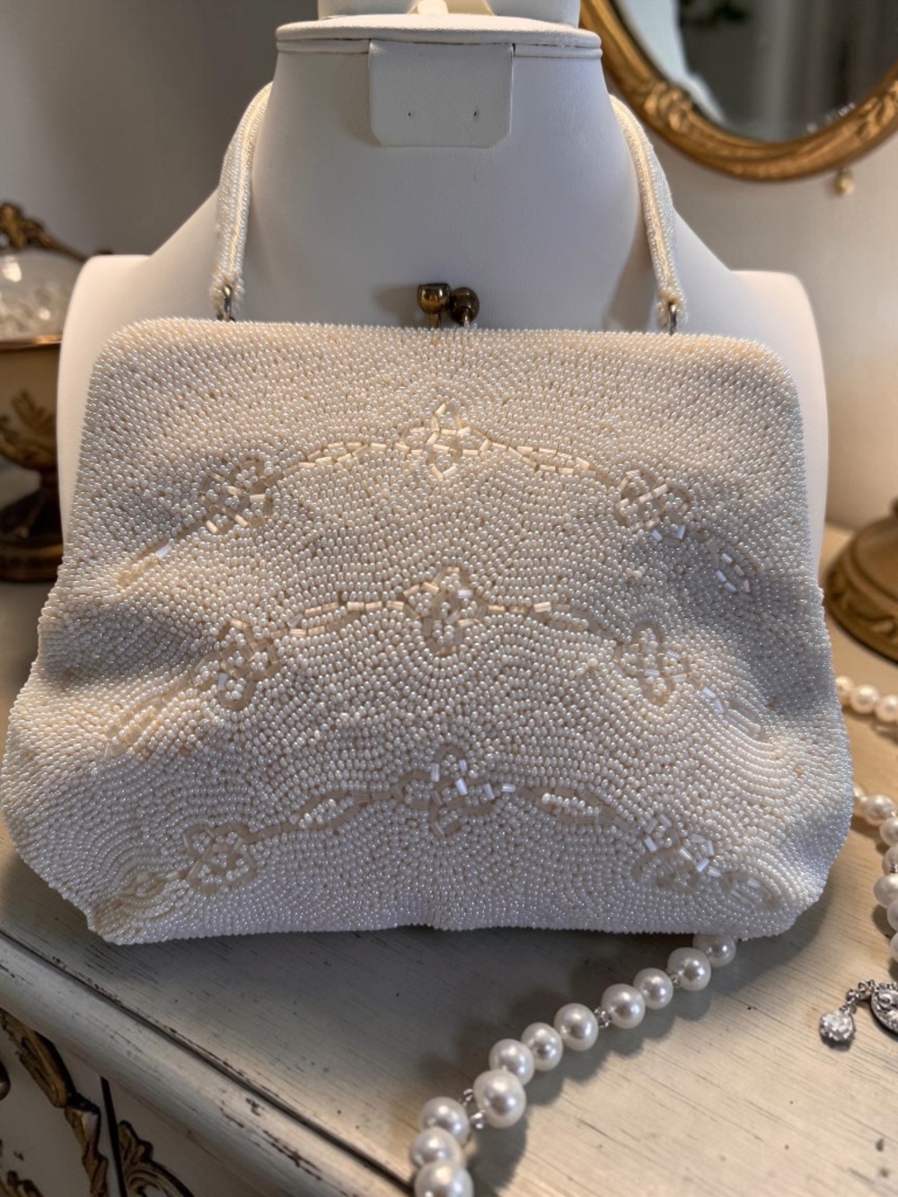 Vintage White Handbeaded Evening Bag by Josef
